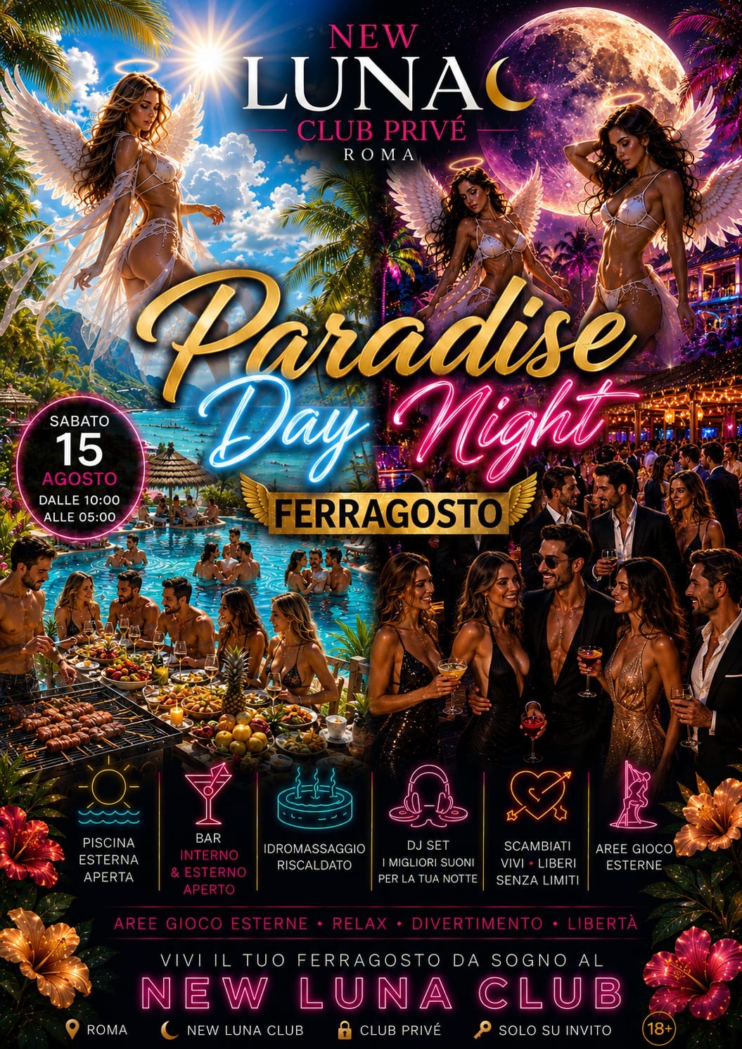 Paradise Day and Night Ferragosto al New Luna Club Prive Roma - sabato 15 agosto